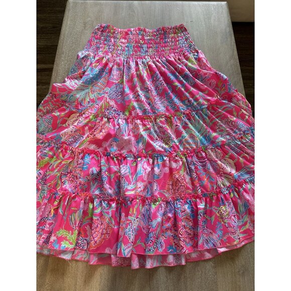 Lilly Pulitzer Deavan Midi Skirt Smocked Tiered Hot Pink Size Small - Picture 5 of 5
